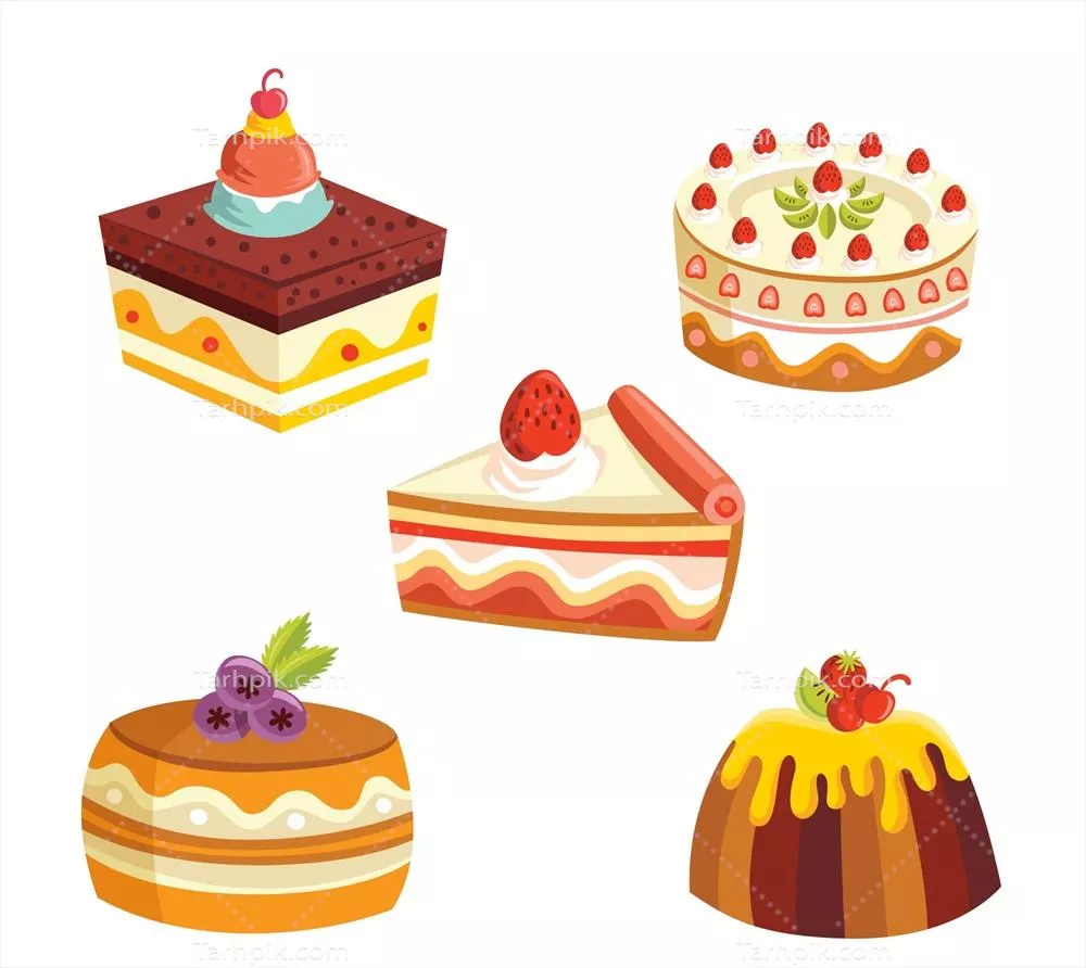 مجموعه کیک‌های خوشمزه در سبک دو بعدی و وکتور - طراحی شگفت‌انگیز