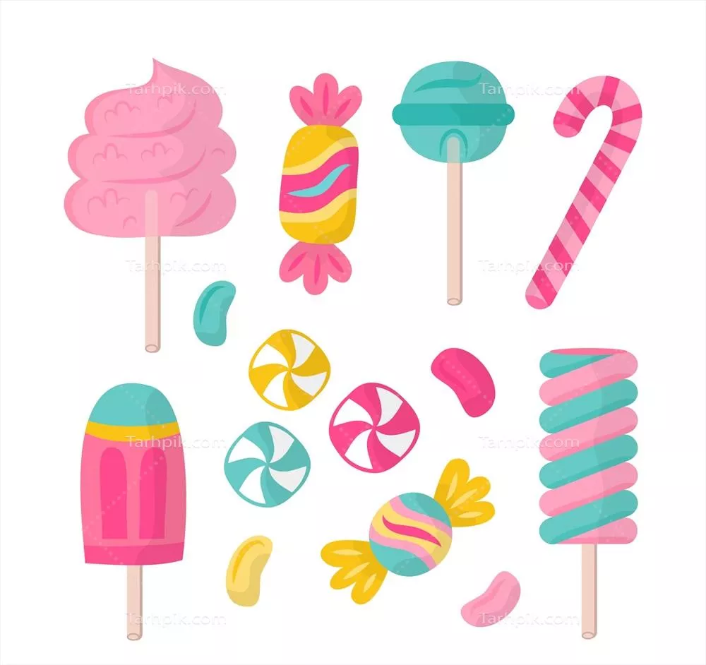 مجموعه شیرینیهای خوشمزه به سبک فلت - وکتورهای جذاب و رنگارنگ