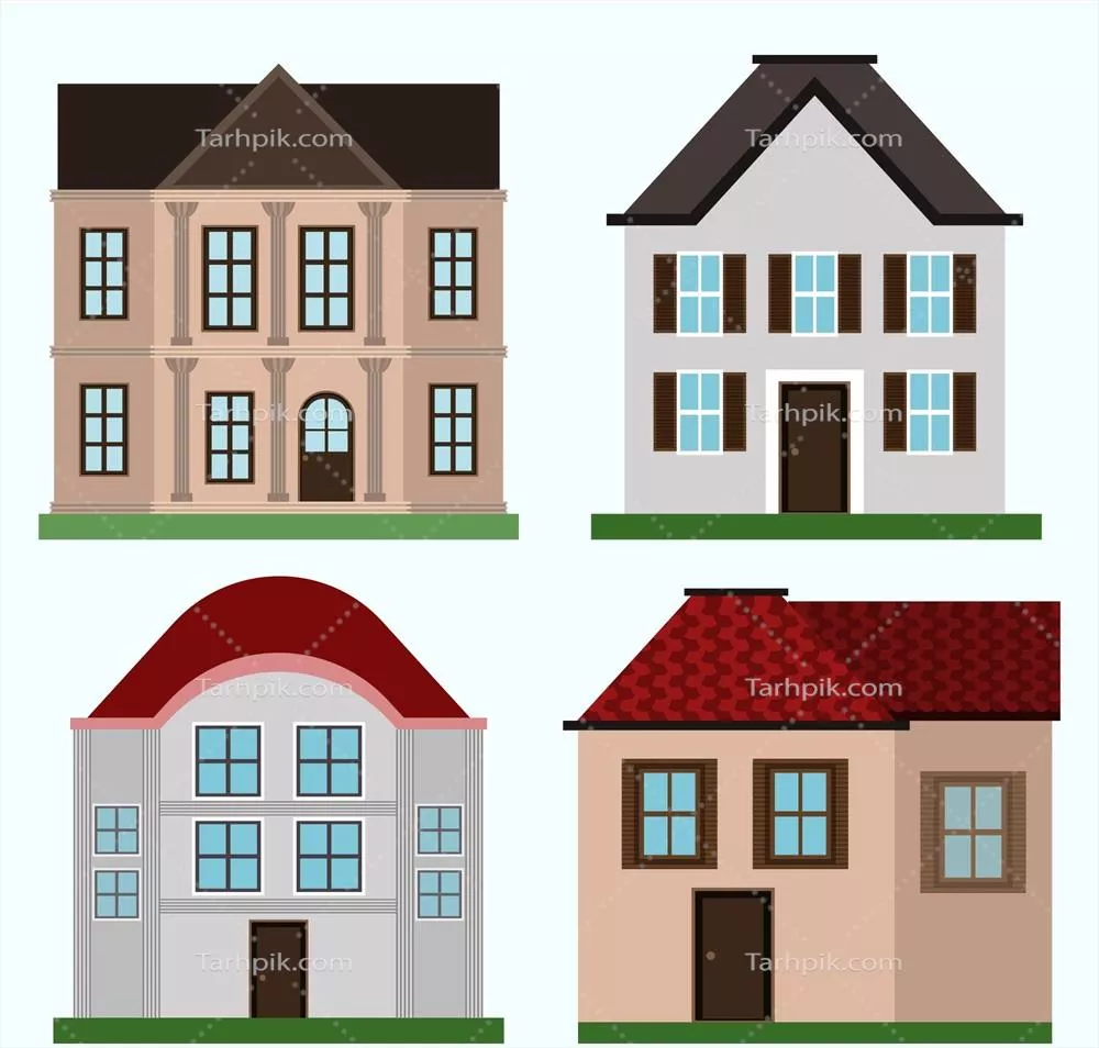وکتور مجموعهای از طراحیهای منحصر به فرد و شیک خانههای مسکونی به شکل تخت