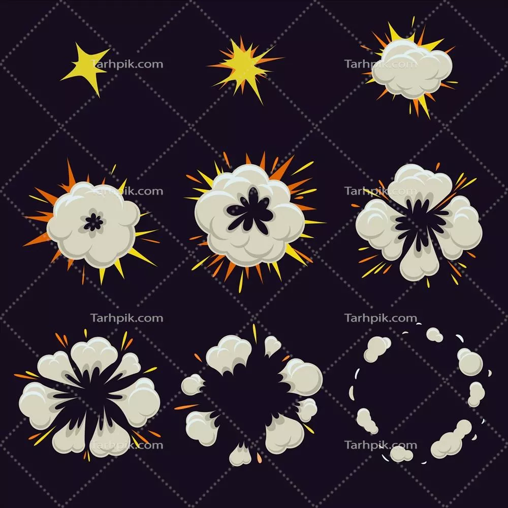 افکت انفجار کارتونی در سبک کمیک و وکتور برای طراحی های خلاقانه