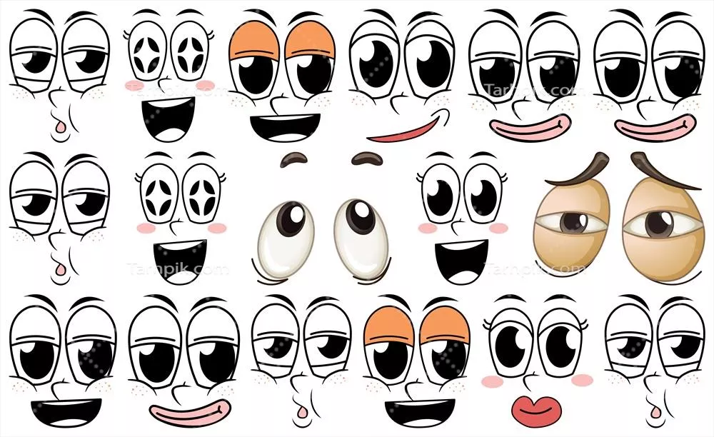 مجموعه یکتای حالت‌های صورت با پس‌زمینه‌ی سفید - وکتور