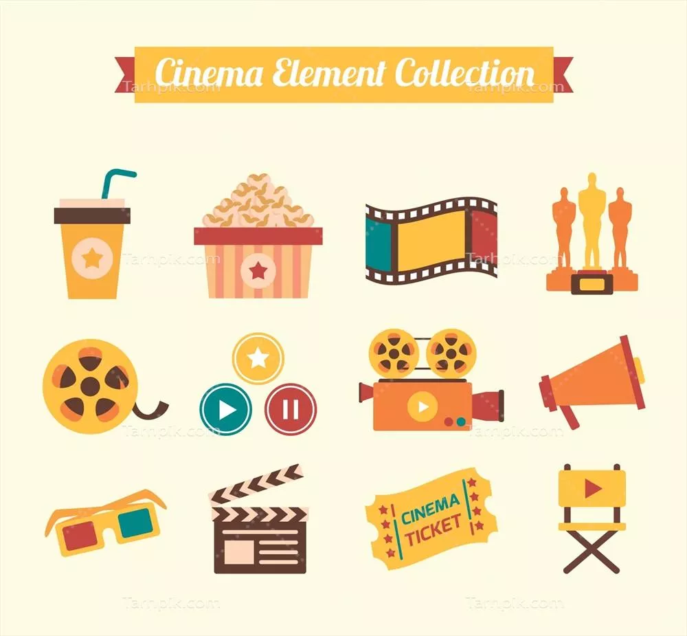مجموعه عناصر فیلم با طراحی مسطح و وکتور برای خلاقیت در سینما