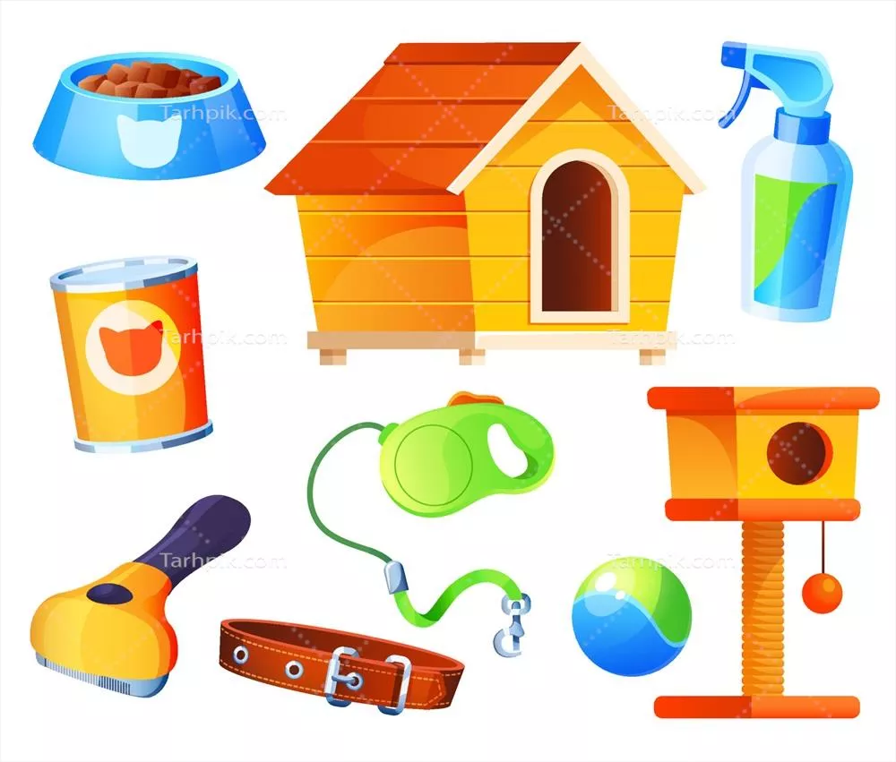 مجموعه آیکونهای وکتور برای تجهیزات فروشگاه حیوانات خانگی و سوپرمارکت