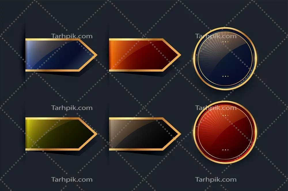 طراحی برچسبهای رibbon طلایی با کیفیت بالا به صورت وکتور