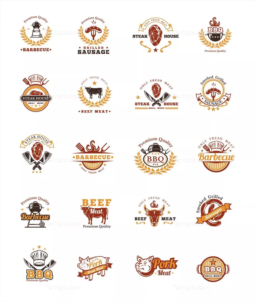 وکتور برچسب‌ها و نشان‌های طراحی شده برای باربیکیو و کباب‌پز با کیفیت و ظاهری جذاب