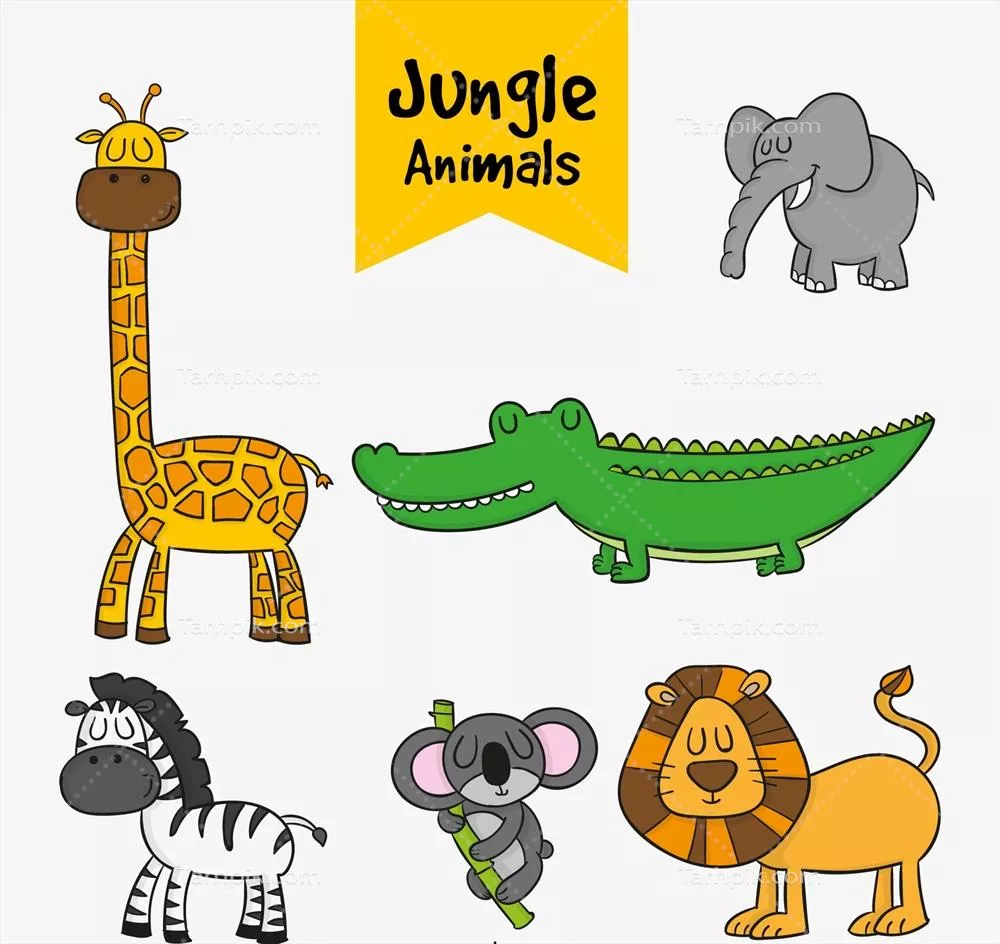 مجموعهای از حیوانات جنگلی با طراحی دستی و وکتور منحصر به فرد