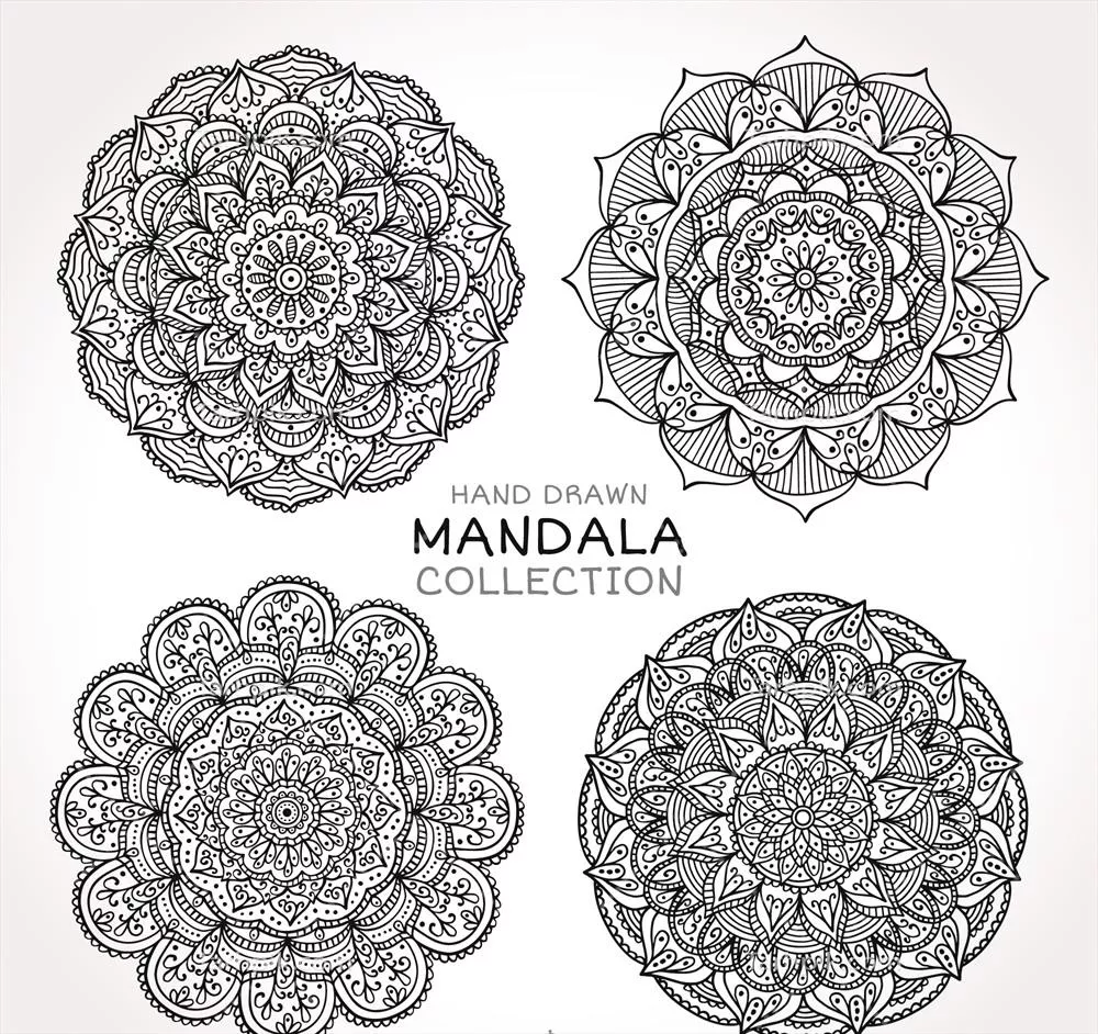 مجموعهای از مانداهای تزئینی دستکشیده و وکتوری برای طراحیهای هنری