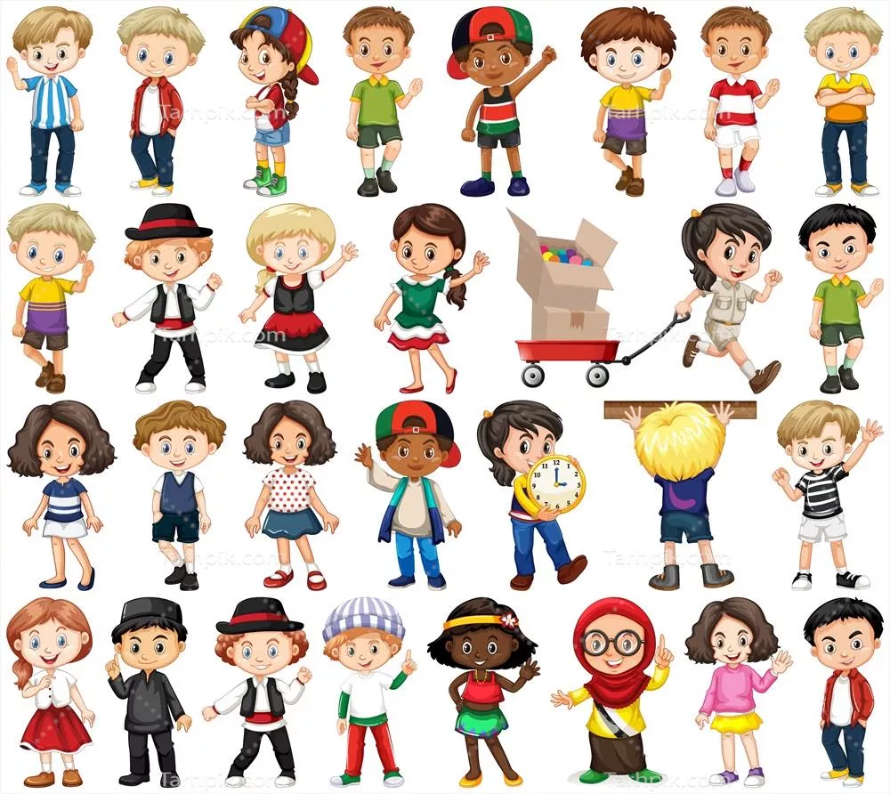 مجموعهای از کودکانی شاد با حرکات متفاوت - وکتور جذاب