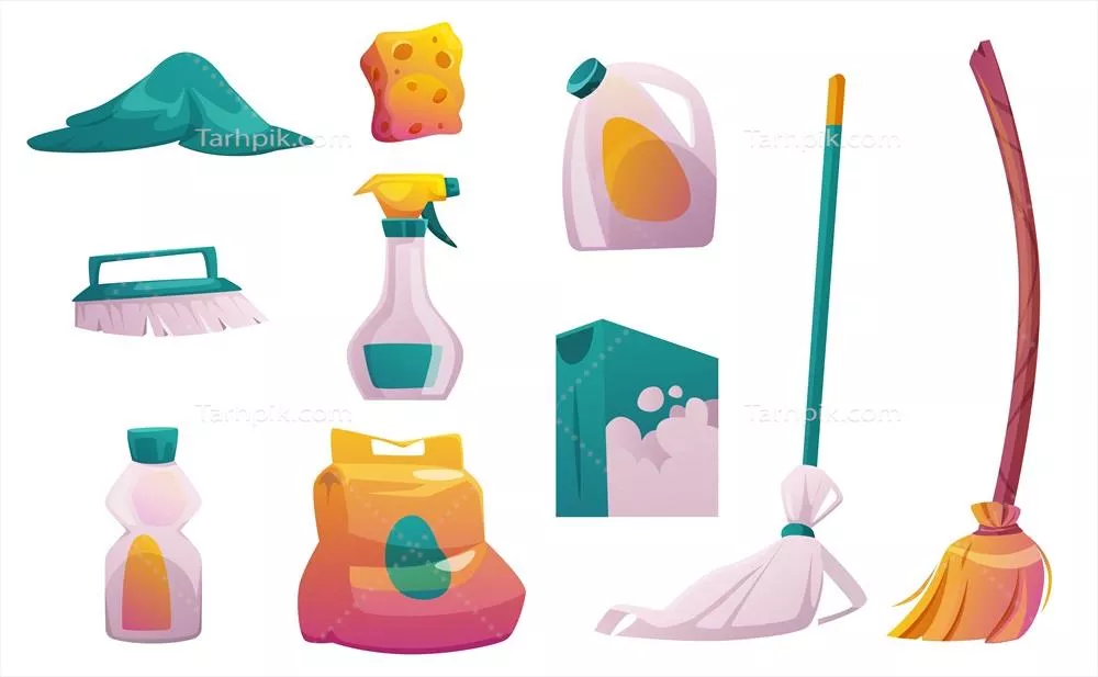 وکتور ابزارهای نظافت خانگی: مجموعهای از وسایل و تجهیزات تمیزکاری و کاردستی