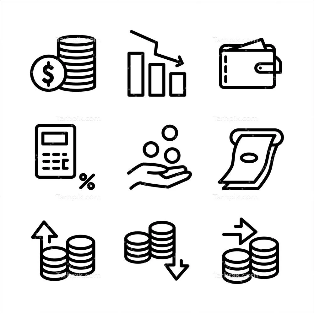 وکتور مدیریت مالی با آیکون خطی: ابزارهای کارآمد برای کنترل مالی