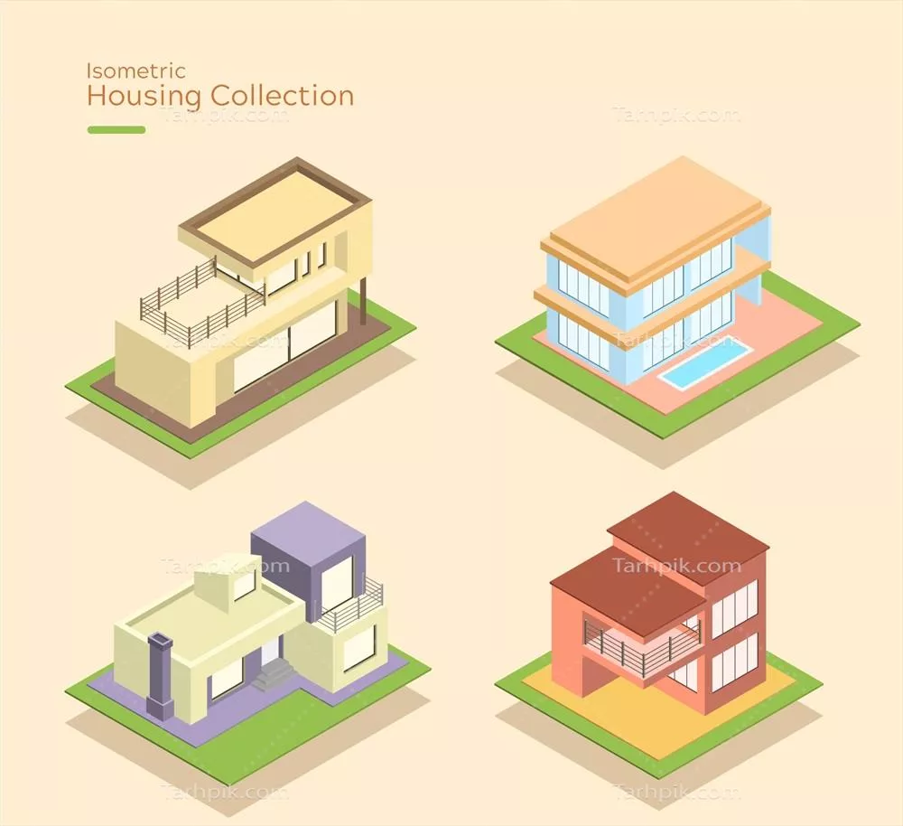 مجموعه خانههای ایزومتریک بصورت وکتور برای پروژههای طراحی و گرافیک
