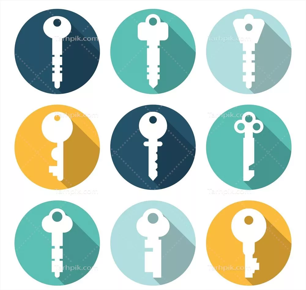 مجموعه کلیدها با سایهها در طراحی وکتور برای استفادههای گرافیکی