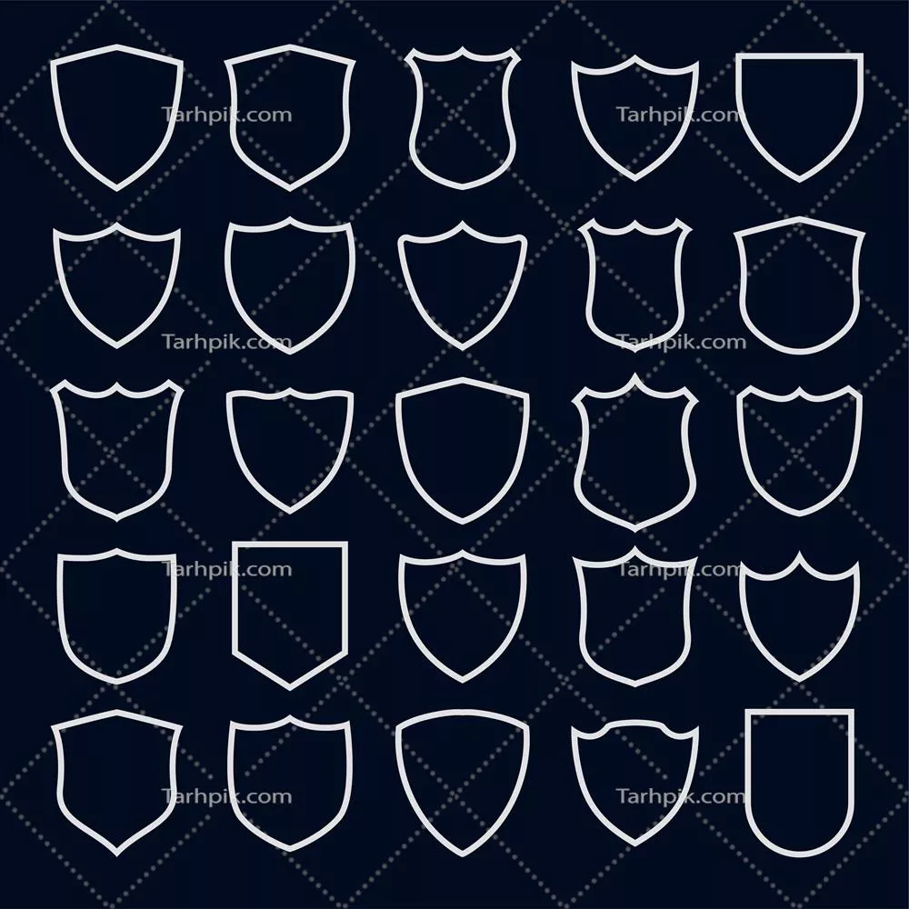 وکتور آیکون های شیلد با نمادها و سبک خطی برای طراحی گرافیکی