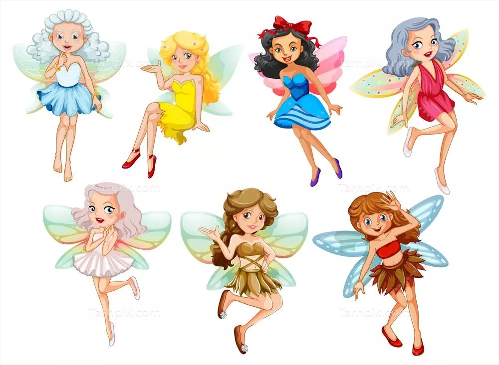 مجموعه ای از پری های زیبا بر روی پس زمینه سفید - وکتور