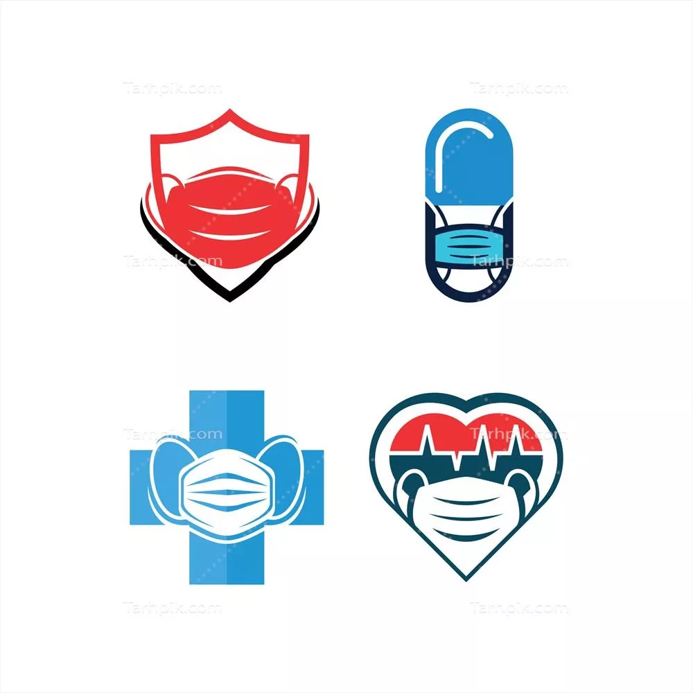 وکتور طرح لوگوی نماد پزشکی با المان‌های ماسک بهداشتی و طراحی مدرن