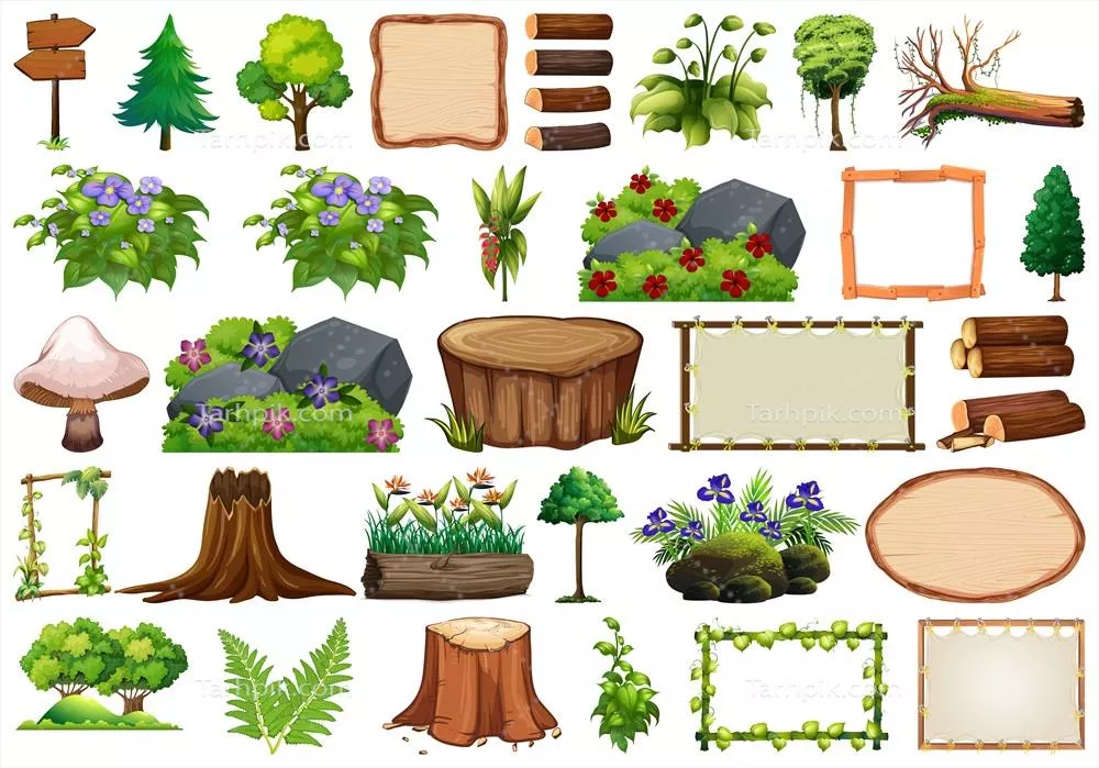 مجموعه عناصر طبیعی تزئینی وکتور برای طراحی و گرافیک