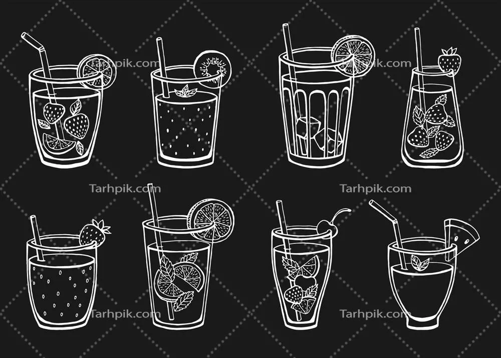 وکتور نوشیدنی‌های غیر الکلی تابستانی متنوع و خنک برای روزهای گرم