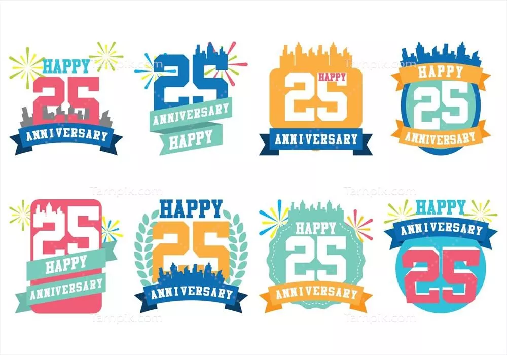 وکتور مجموعه ۲۵ سالگرد تأسیس شهر: نشانهای رترو خاص و جذاب