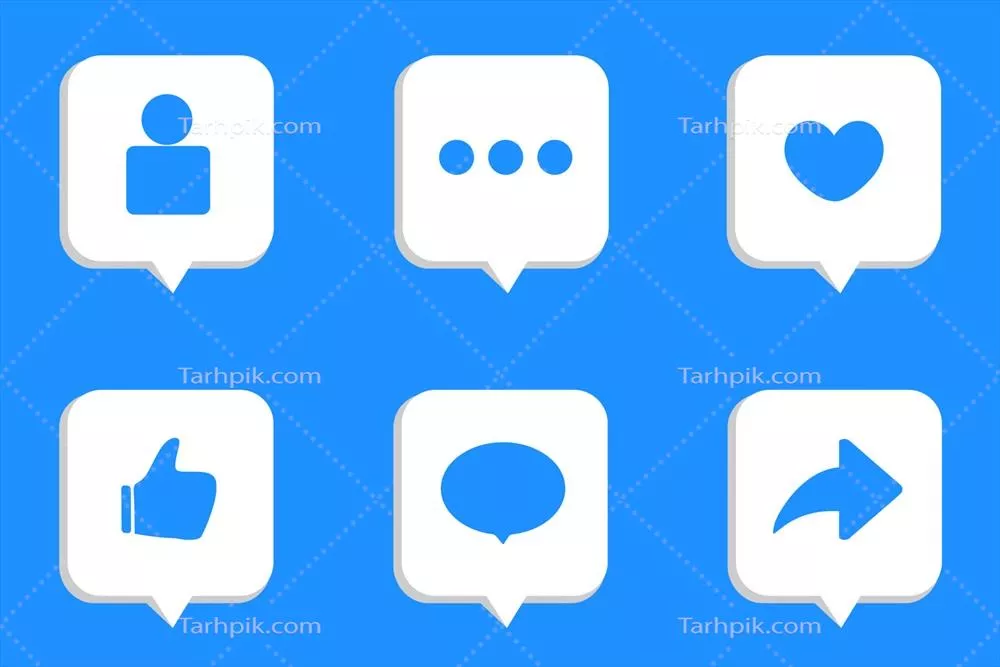 وکتور مجموعه ای از حباب های سه بعدی واقعی با مضامین رسانه های اجتماعی و دیجیتال