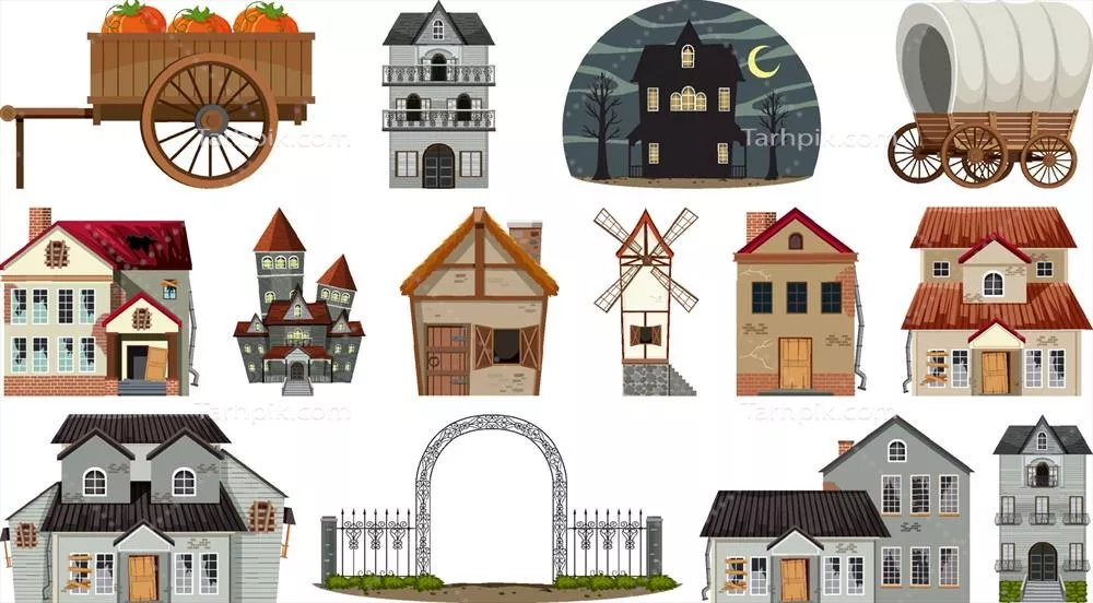 وکتور مجموعه ای از خانه ها و ساختمان های متروکه در یک منطقه deserted