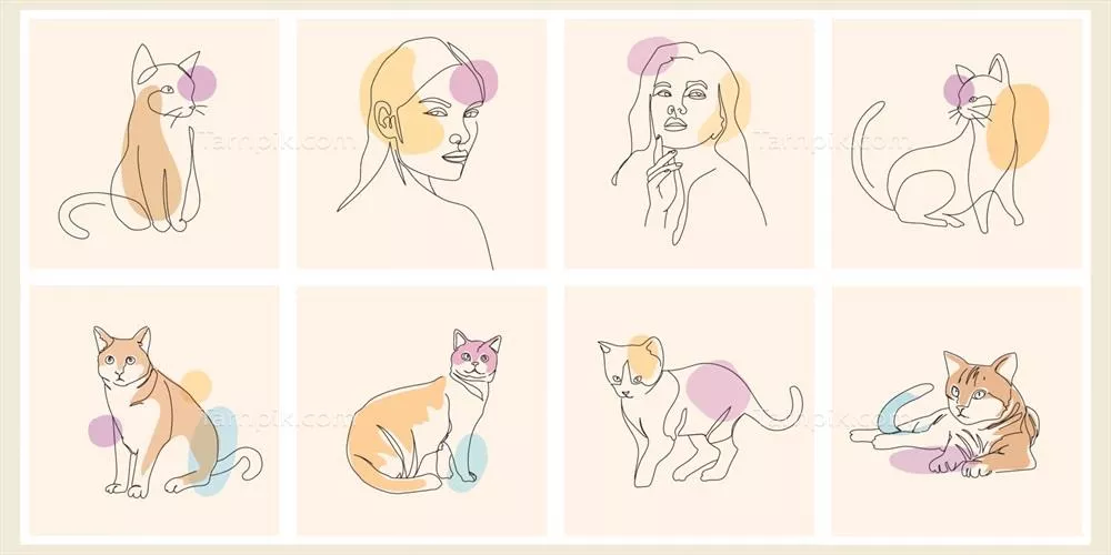 وکتور مجموعه‌ای از تصویرهای انتزاعی پرتره صورت برای دیوار آرایی هنری