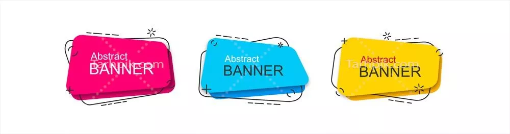 وکتور مجموعهای از بنرهای انتزاعی با اشکال گرد به رنگهای قرمز، آبی و زرد برای طراحی وب و چاپ