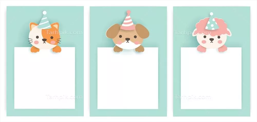 وکتور مجموعهی کارتهای تولد با طرحهای حیوانات بانمک و جذاب