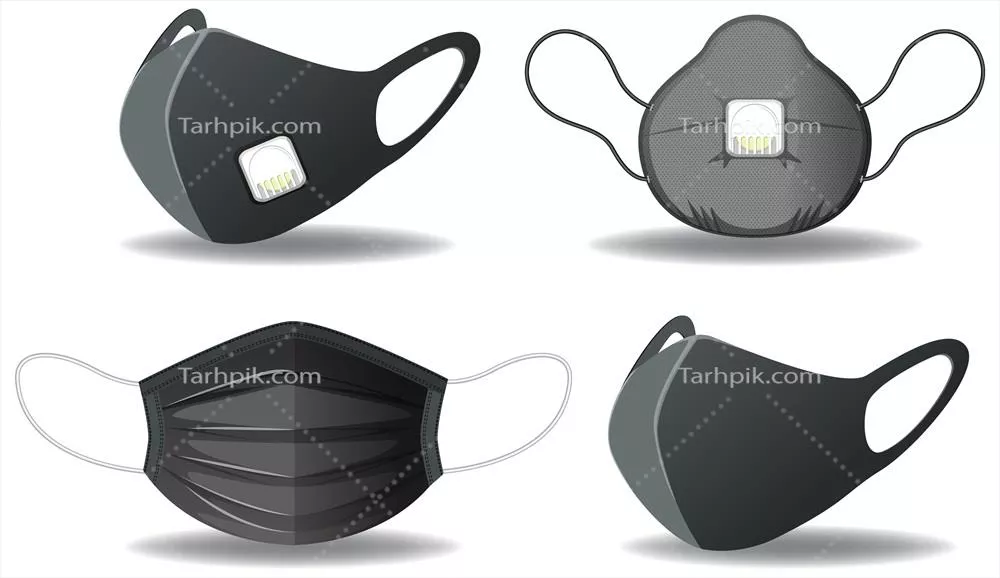 وکتور تصویرسازی مجموعهای از ماسکهای محافظ سیاه رنگ برای استفاده در محیطهای مختلف