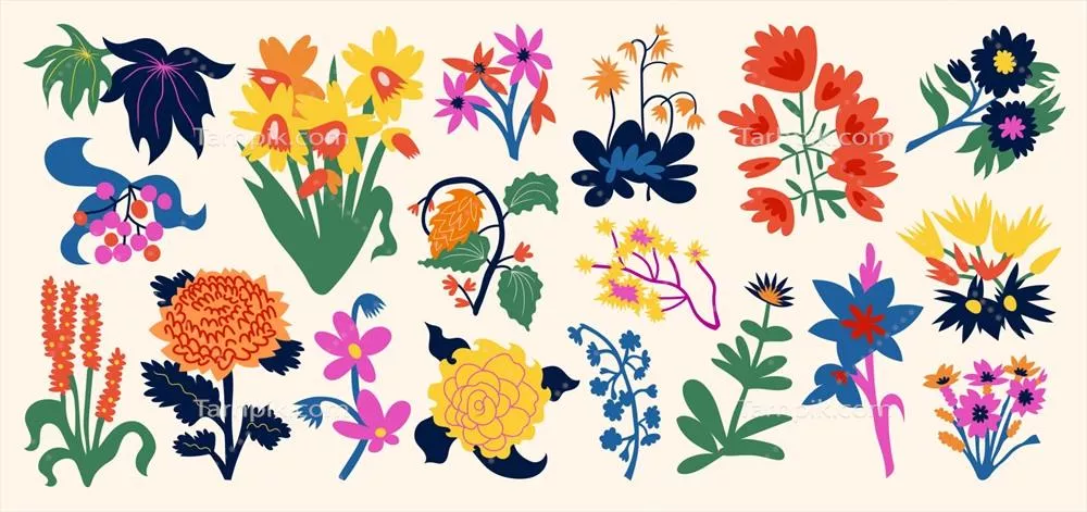 وکتور نقاشی داخلی با دسته گلهای رنگارنگ برای زیبا سازی فضا