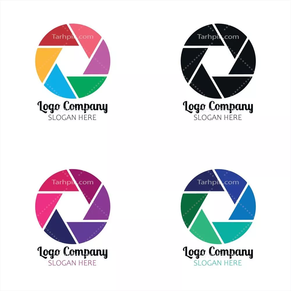 وکتور مجموعه‌ای از لوگوهای دوربین در رنگ‌های مختلف برای استفاده در طراحی