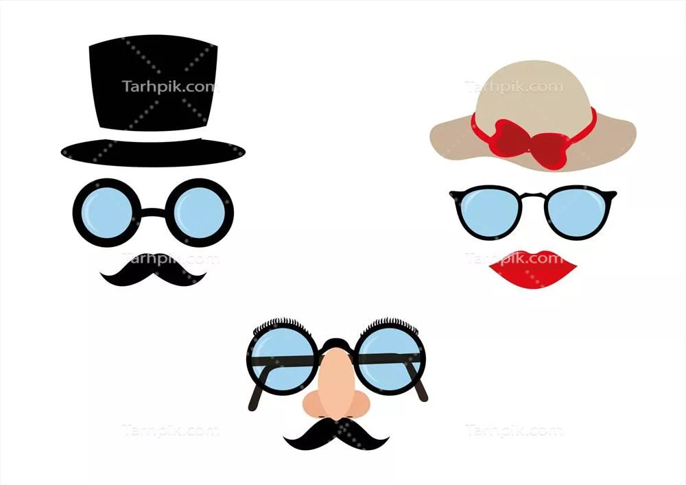 وکتور مجموعه‌ای از اشیاء کارناوال شامل ماسک‌ها و وسایل زینتی