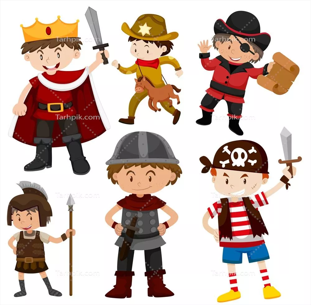 وکتور تصویر گروهی از کودکان در لباس‌های مختلف و جذاب