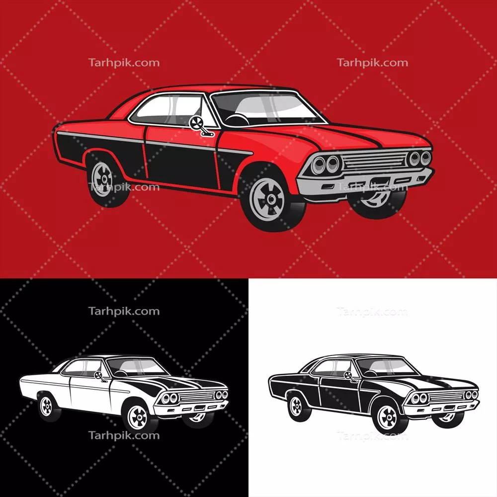 وکتور مجموعهای از لوگوها و نشانهای کلاسیک ماشینهای عضلانی با طراحی جذاب و جذاب