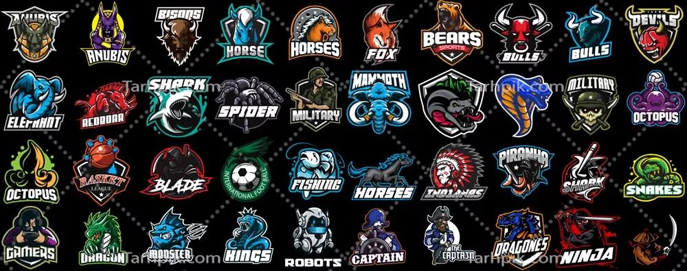 وکتور مجموعه ای از لوگوهای رنگارنگ و نشان های ورزش های الکترونیکی با تم شوالیه