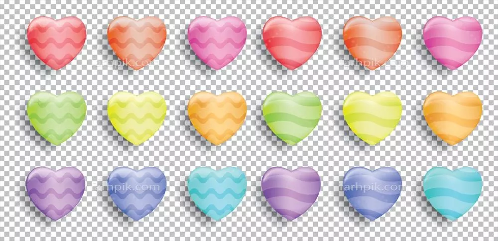 وکتور مجموعه طراحیهای عاشقانه رنگارنگ به سبک سهبعدی با تنوعهای مختلف