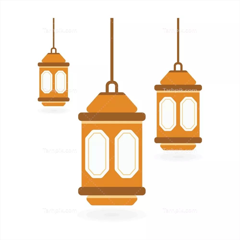 وکتور لوازم زینتی رنگارنگ رمضان: طرح ماکت فانوسهای مسطح روی پسزمینه سفید