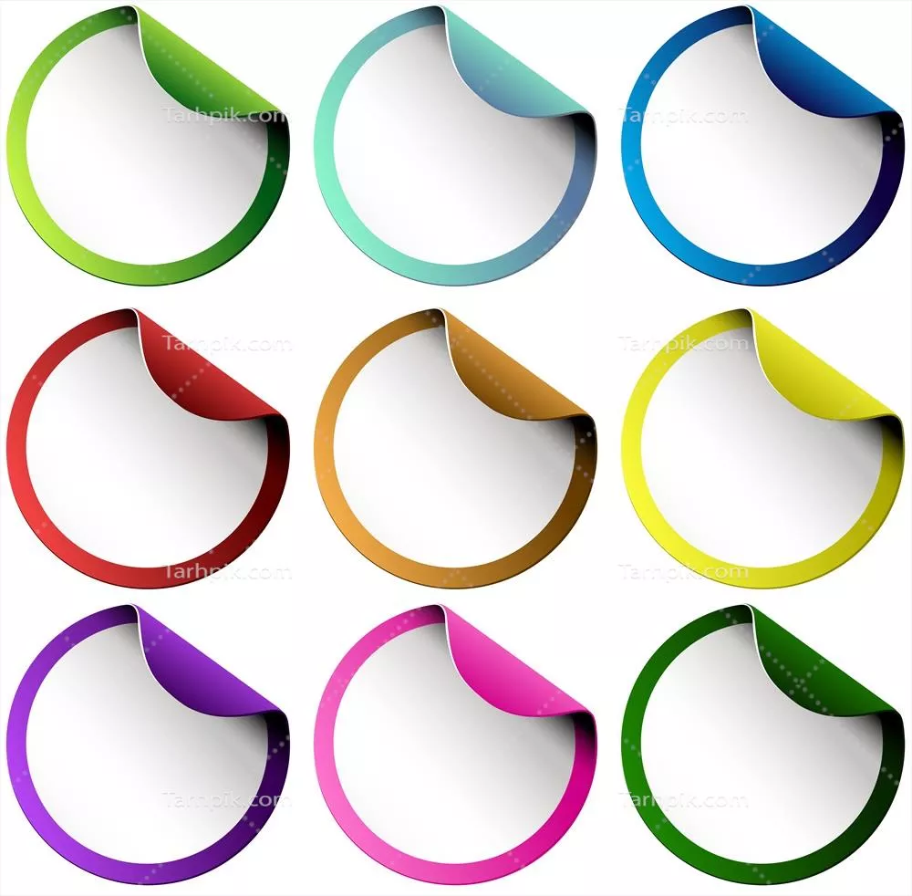 وکتور مجموعه‌ای از استیکرهای گرد رنگارنگ با طراحی زیبا