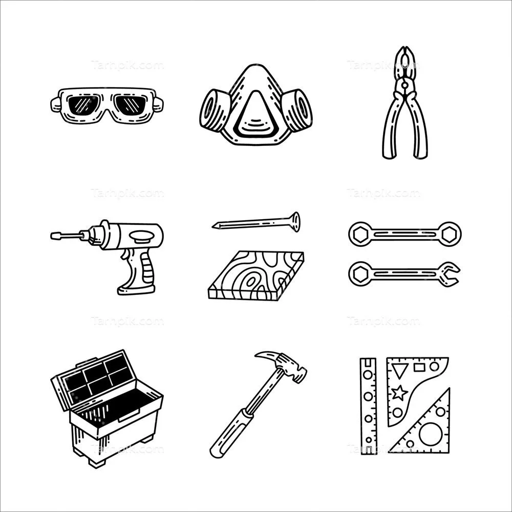 مجموعهای از ابزارهای ساختمانی و تعمیراتی - تصویر وکتوری