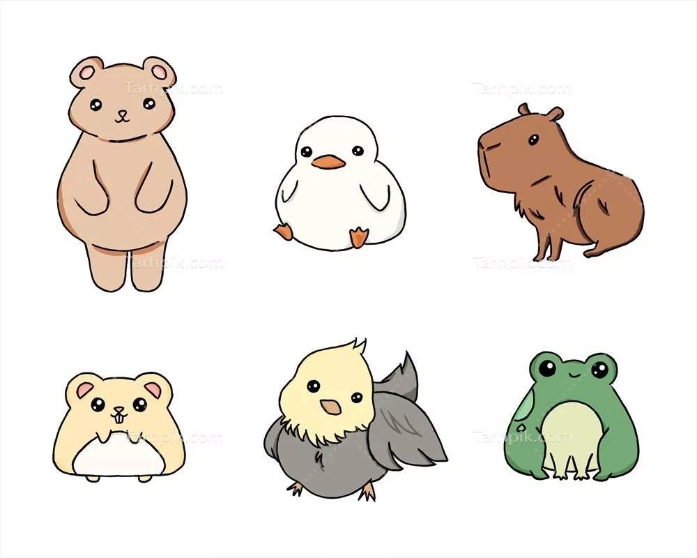 مجموعهای از تصویرسازیهای وکتور دستی از حیوانات زیبا و دوستداشتنی