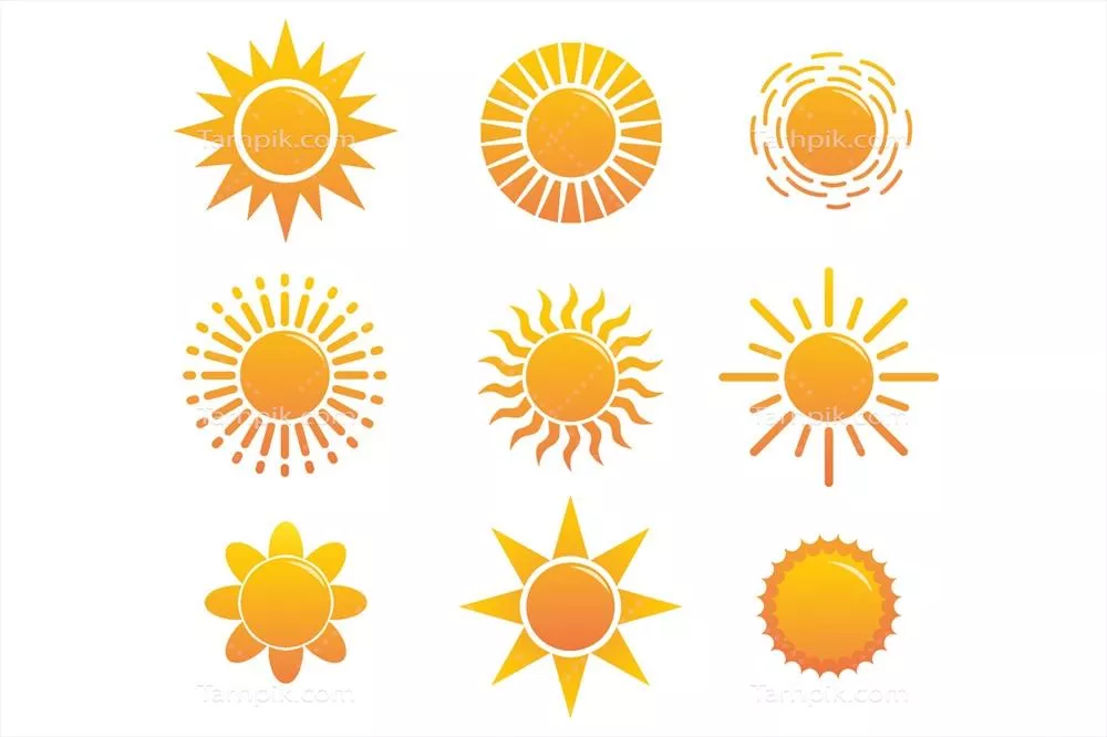 وکتور مجموعهای از آفتابهای زیبا با طراحی تخت بر روی پس زمینه سفید