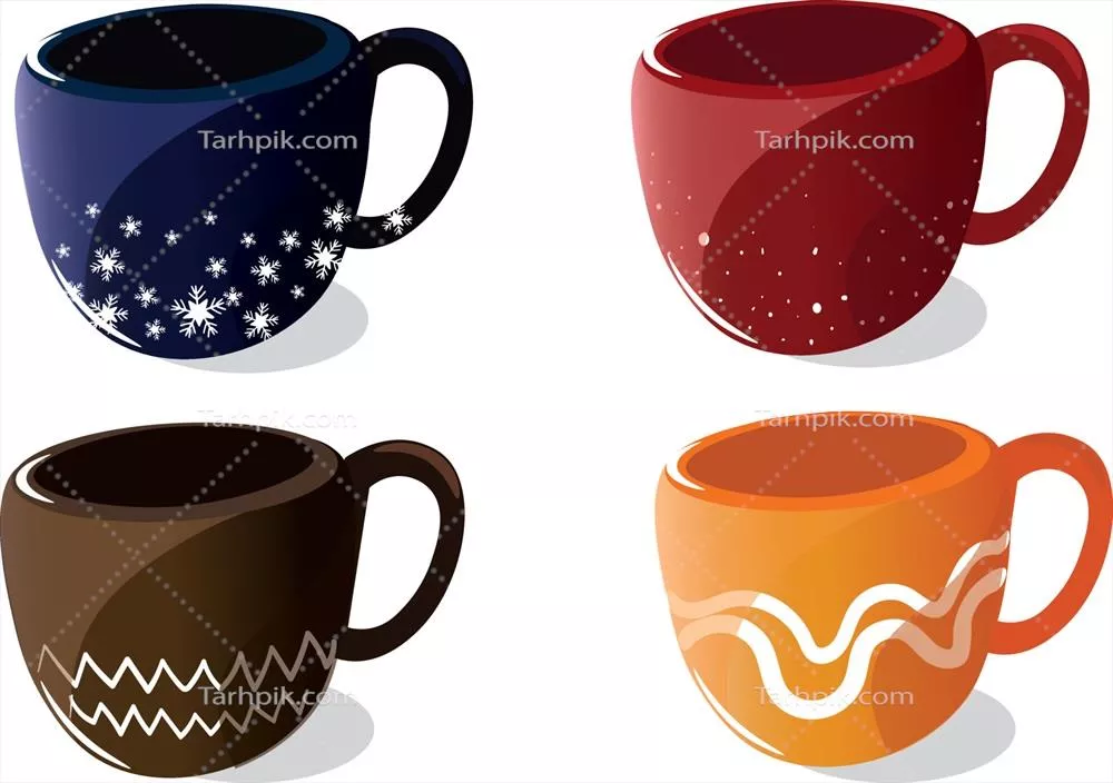 وکتور ست فنجان های زیبا و دوست داشتنی مخصوص فصل زمستان