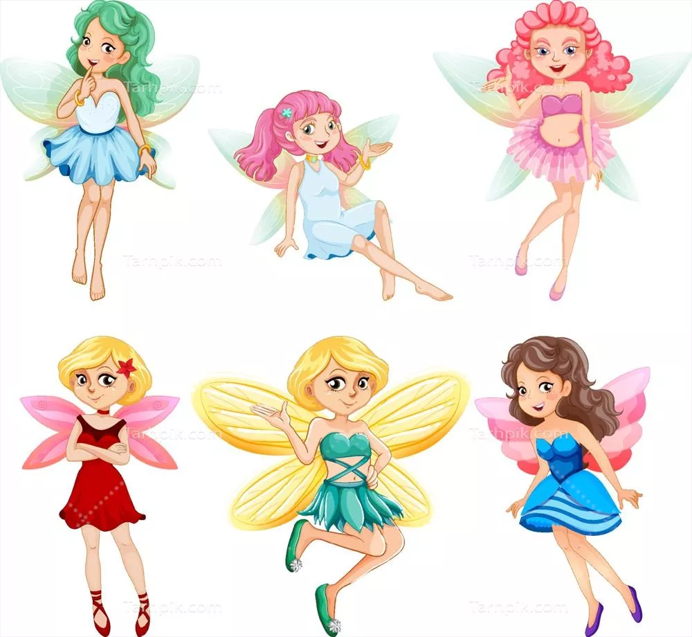 وکتور مجموعهای از شخصیتهای کارتون دختر پری زیبا و متنوع