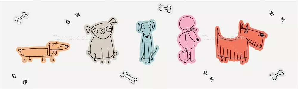 وکتور مجموعهای از نقاشیهای حیوانات خانگی به سبک خطی با رنگهای پاستلی و دوستداشتنی