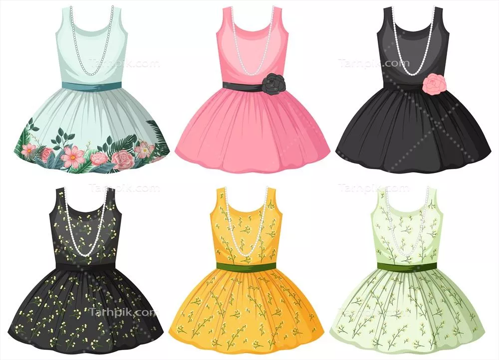 وکتور مجموعه‌ای از طرح‌های لباس و ماکت‌های طراحی در هنر مد