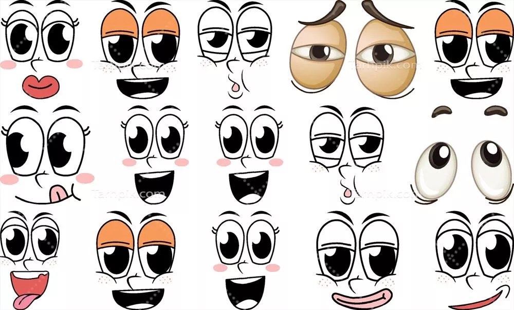 وکتور مجموعهای از حالات چهره بر روی پسزمینه سفید