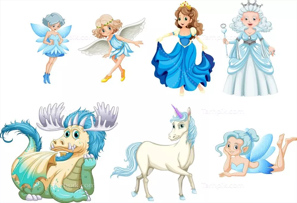 وکتور مجموعه شخصیت‌های انیمیشن داستان‌های پریان و افسانه‌ای