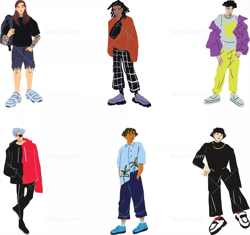 مجموعه ای از مردان با لباس های مد روز: تصویر وکتور