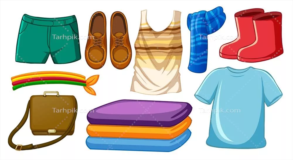 وکتور مجموعهای از لباسها و اکسسوریهای مد با پسزمینه سفید