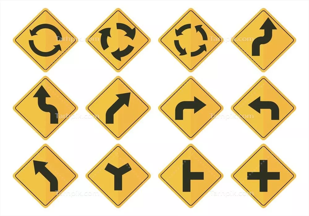 وکتور مجموعهای از تابلوهای علامتگذاری گردشی و سیگنالها با طراحی ساده و شفاف