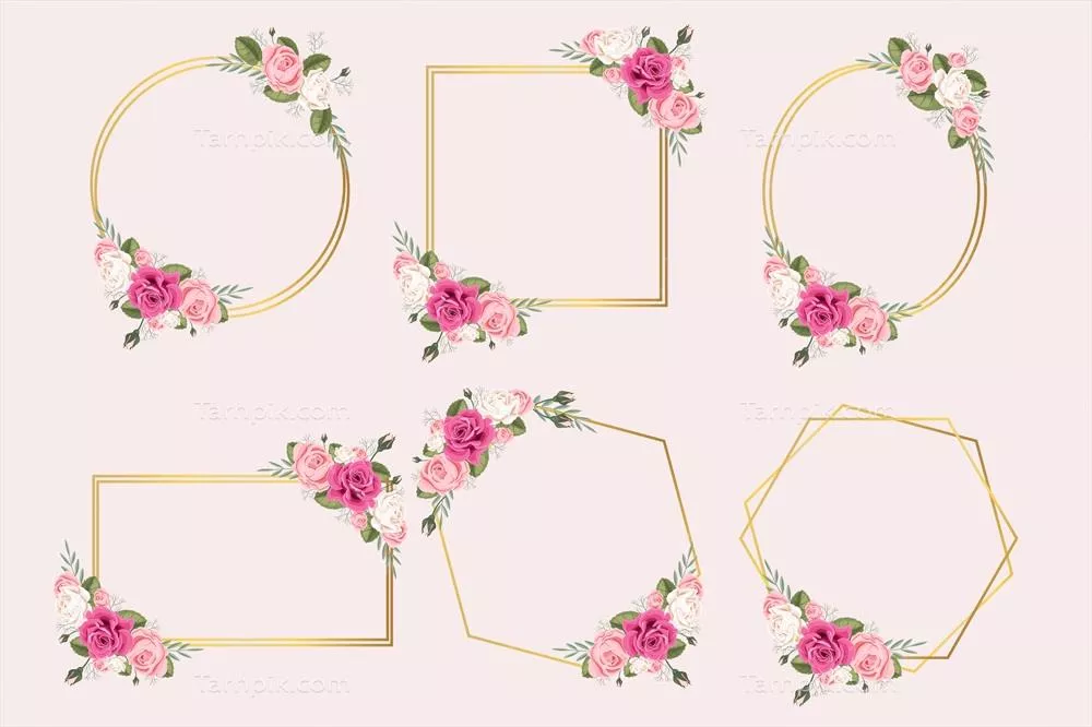 وکتور پستر و کارت دعوت زیبا با طرح گل رز و قاب هندسی برای تزئین دکوراتیو